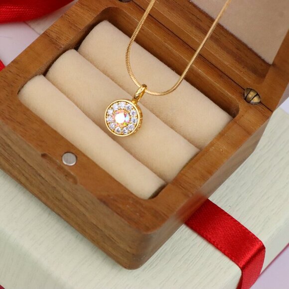 "Satin White Center Pendant with Crystal Halo Rose Gold Charm, XPPT1594 - Picture 10 of 13